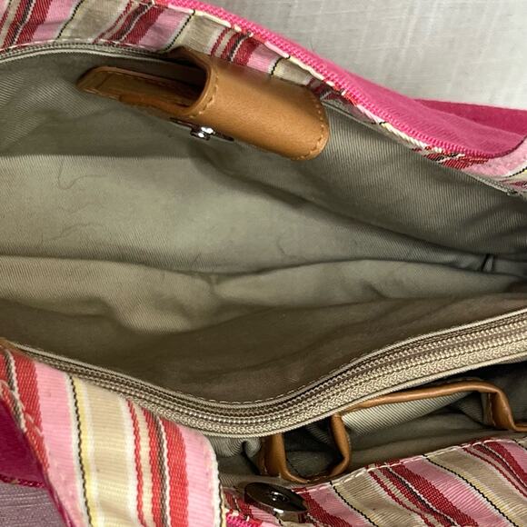 Fossil Pink Fuchsia Denim Top Handle Bucket Handbag Purse Multiple Pockets - Picture 8 of 10